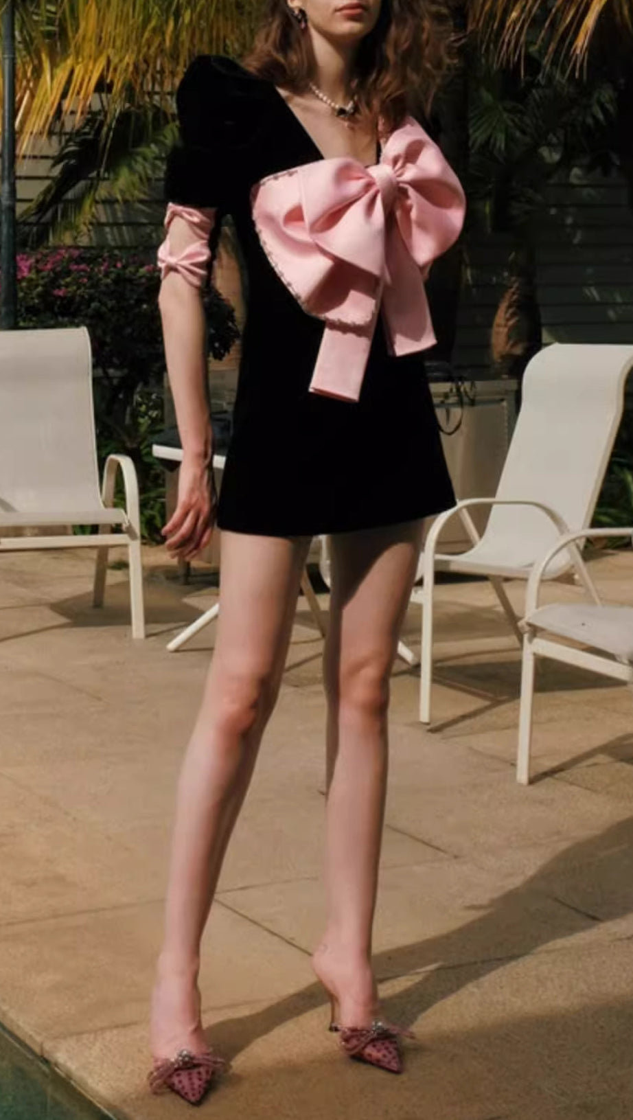 BOW EMBELLISHED MINI DRESS