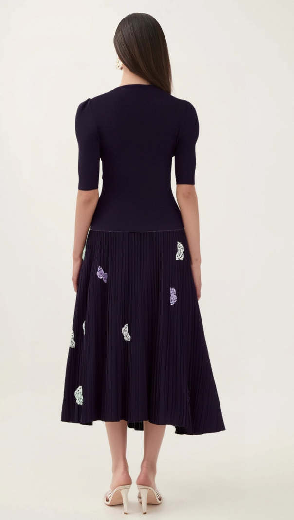 AIIZIE DELPHINE BUTTERFLY RIBBED-KNIT TOP & SKIRT MATCHING SET - product image