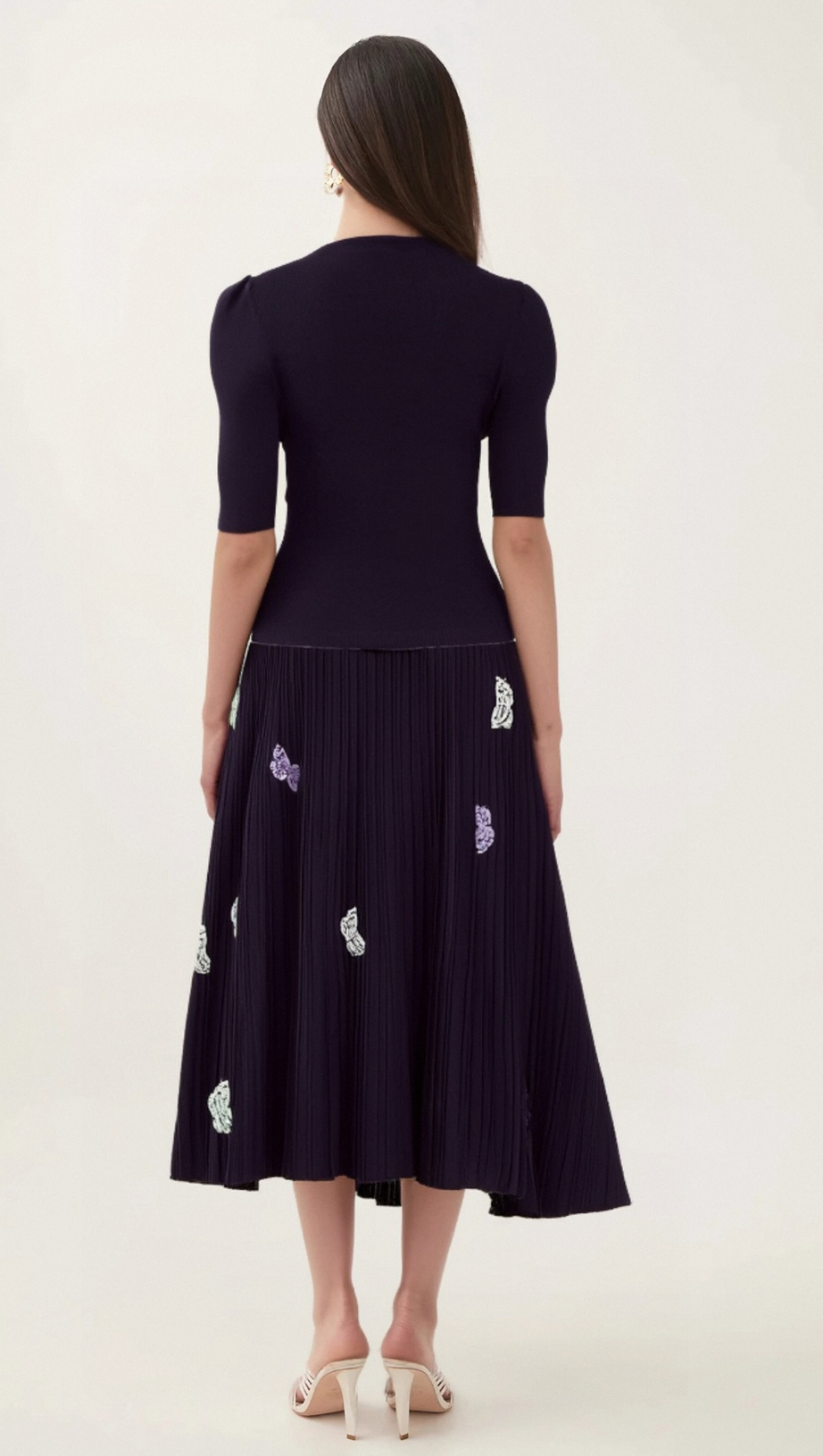 DELPHINE BUTTERFLY RIBBED-KNIT TOP & SKIRT MATCHING SET