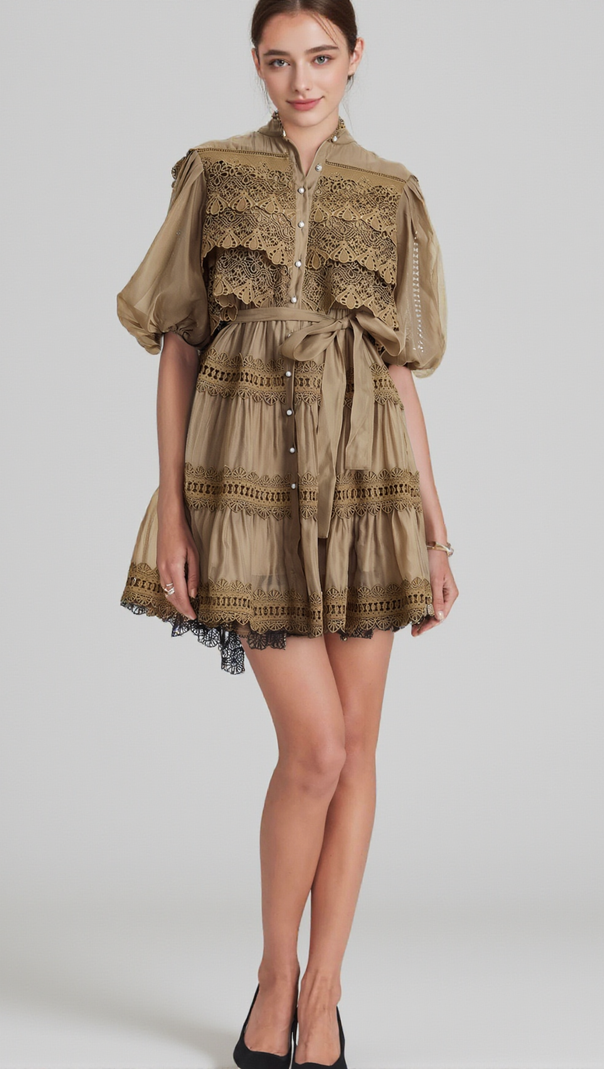 AIIZIE INÈS LACE CUT-OUT LAYERED MINI DRESS - product image