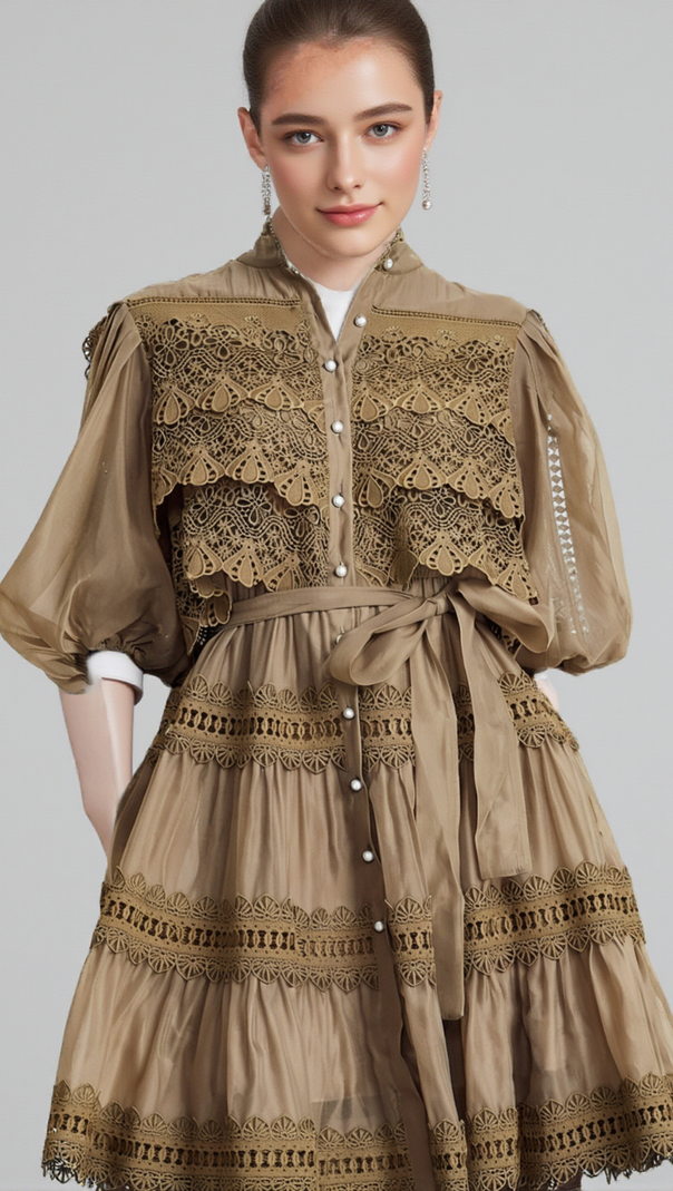 AIIZIE INÈS LACE CUT-OUT LAYERED MINI DRESS - product image