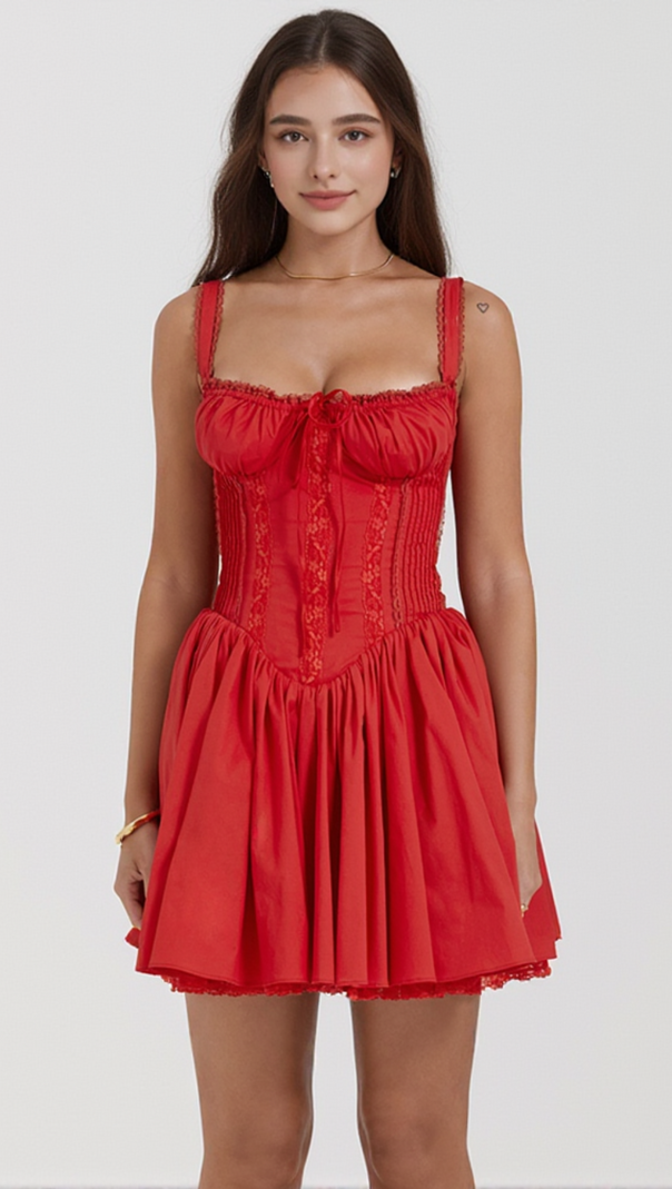 AIIZIE CORSET STRAP MINI DRESS IN RED - product image