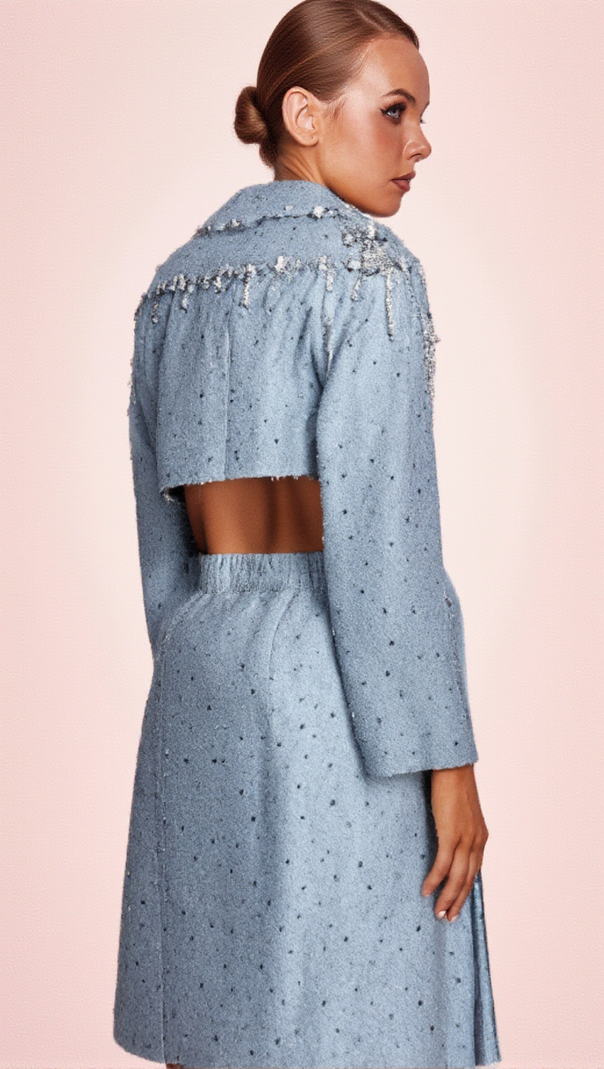AIIZIE BERTHA PEARL CUTOUT TUXEDO BLAZER DRESS IN BLUE - product image