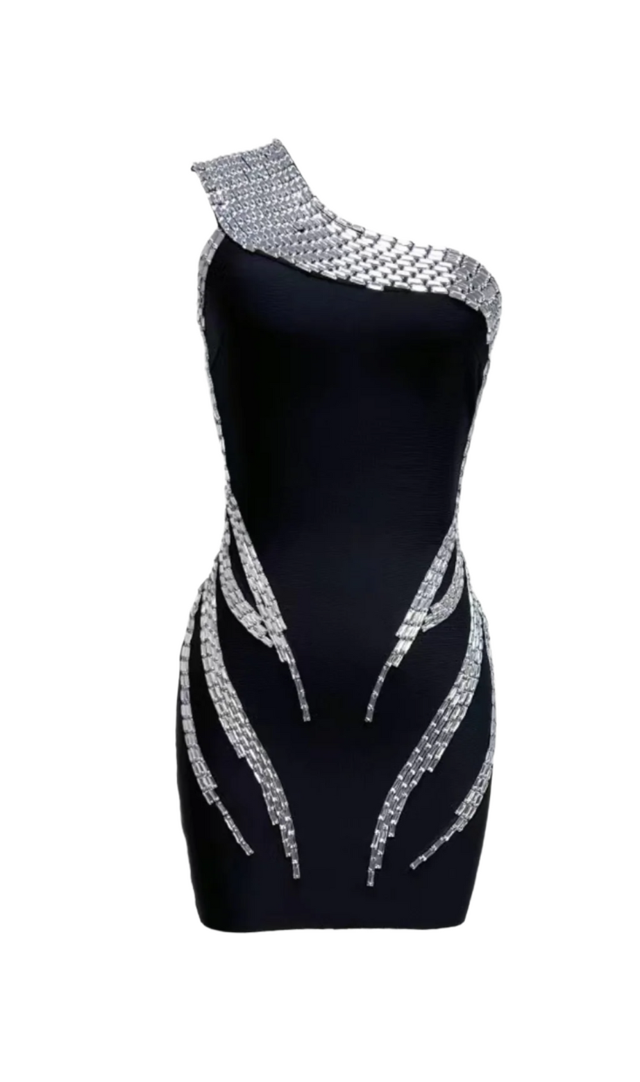 MINI ABITO MONOSPALLA CON STRASS NERO