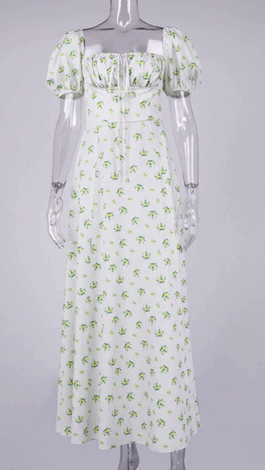 AIIZIE WHITE VINTAGE FLORAL PUFF SLEEVE MIDI DRESS - product image