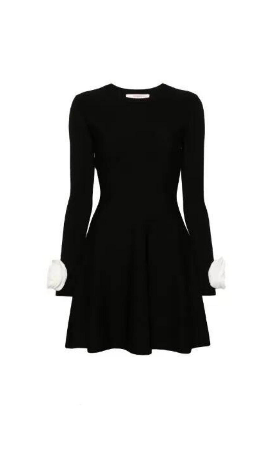ABITO CORTO NERO A MANICHE LUNGHE CON SCOLLO ROTONDO E FIORI 3D CHERYL