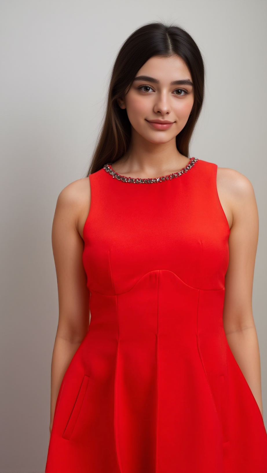 KATIE RED CRYSTAL-EMBELLISHED PUFF MINI DRESS