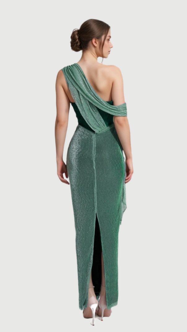 AIIZIE ALMA EMERALD GREEN HALTER STRAP MAXI DRESS - product image