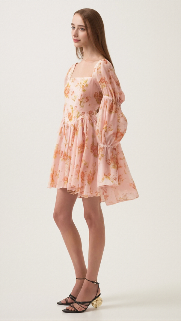 AIIZIE JEANNE PINK FLORAL-PRINT PLEATED MINI DRESS - product image