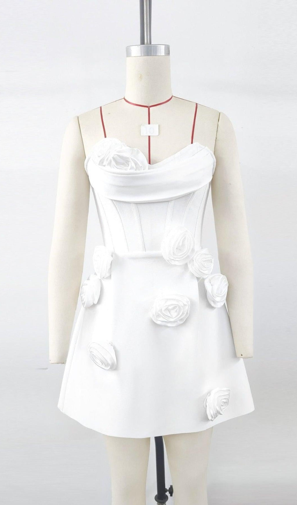 VALERIE 3D FLOWER EMBELLISHED STRAPLESS MINI DRESS IN WHITE