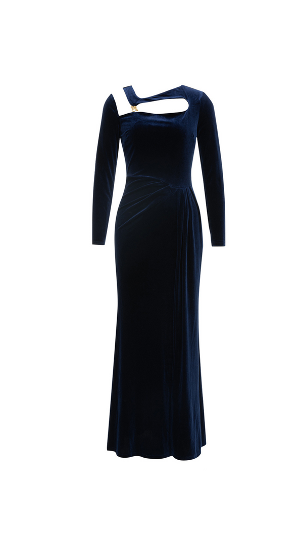 AIIZIE CORAL CUTOUT VELVET BODYCON MAXI DRESS IN DARK BLUE - product image