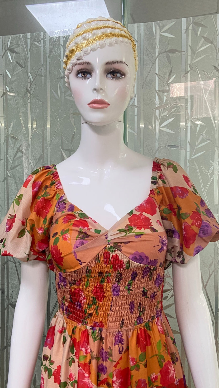 PUFF SLEEVE FLORAL PRINTED MAXI DRESS