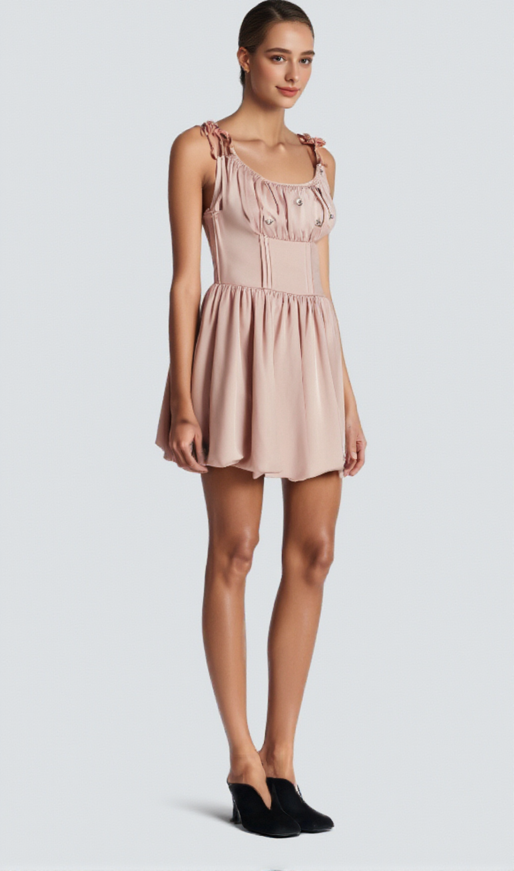 AXELLE PLEATED CRYSTAL EMBELLISHED MINI DRESS