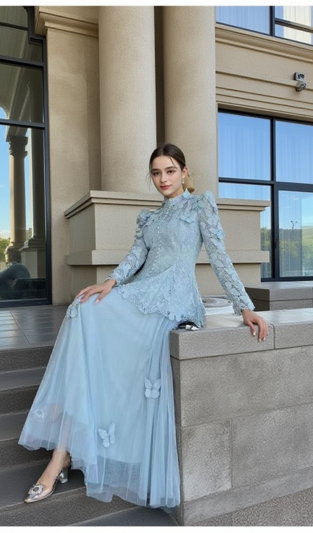 FLOWER EMBROIDERY MESH SKIRT SET