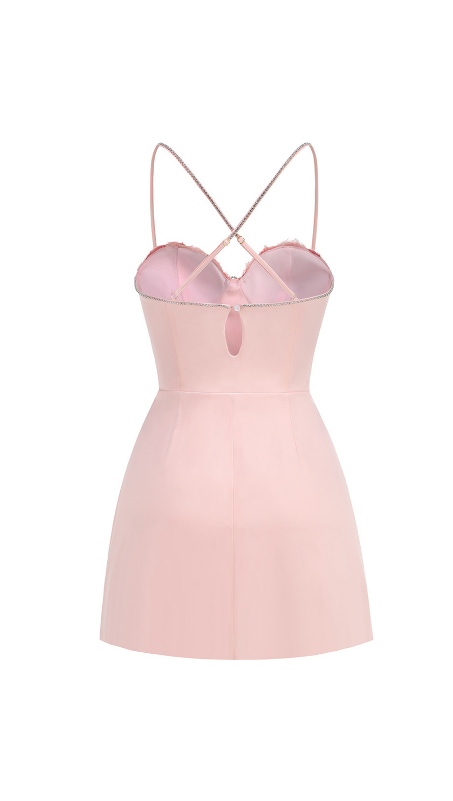 CRYSTAL EMBELLISHED TRIMS MINI DRESS IN PINK