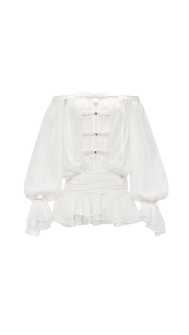 AIIZIE PUFF SLEEVE STRAPLESS MINI DRESS IN PEARL WHITE - product image