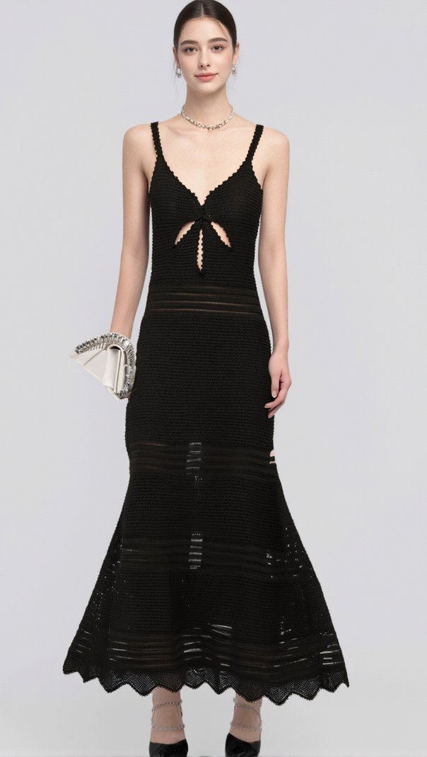 AIIZIE MARGOT CUT-OUT FLARED-HEM KNIT MIDI DRESS - product image
