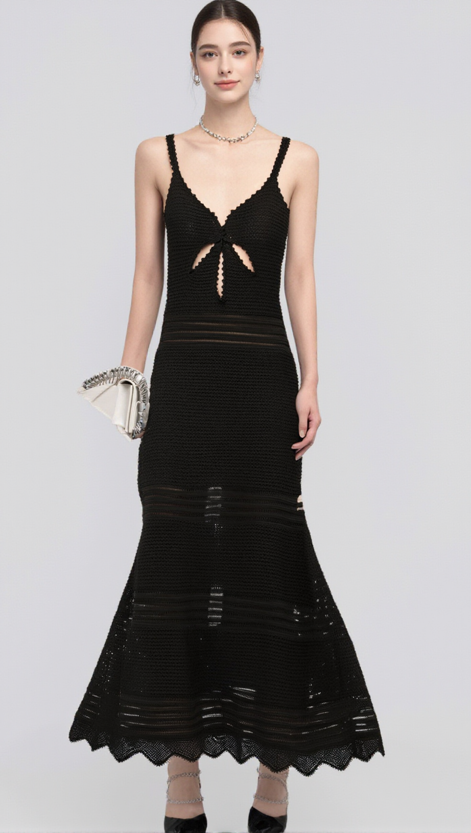 MARGOT CUT-OUT FLARED-HEM KNIT MIDI DRESS