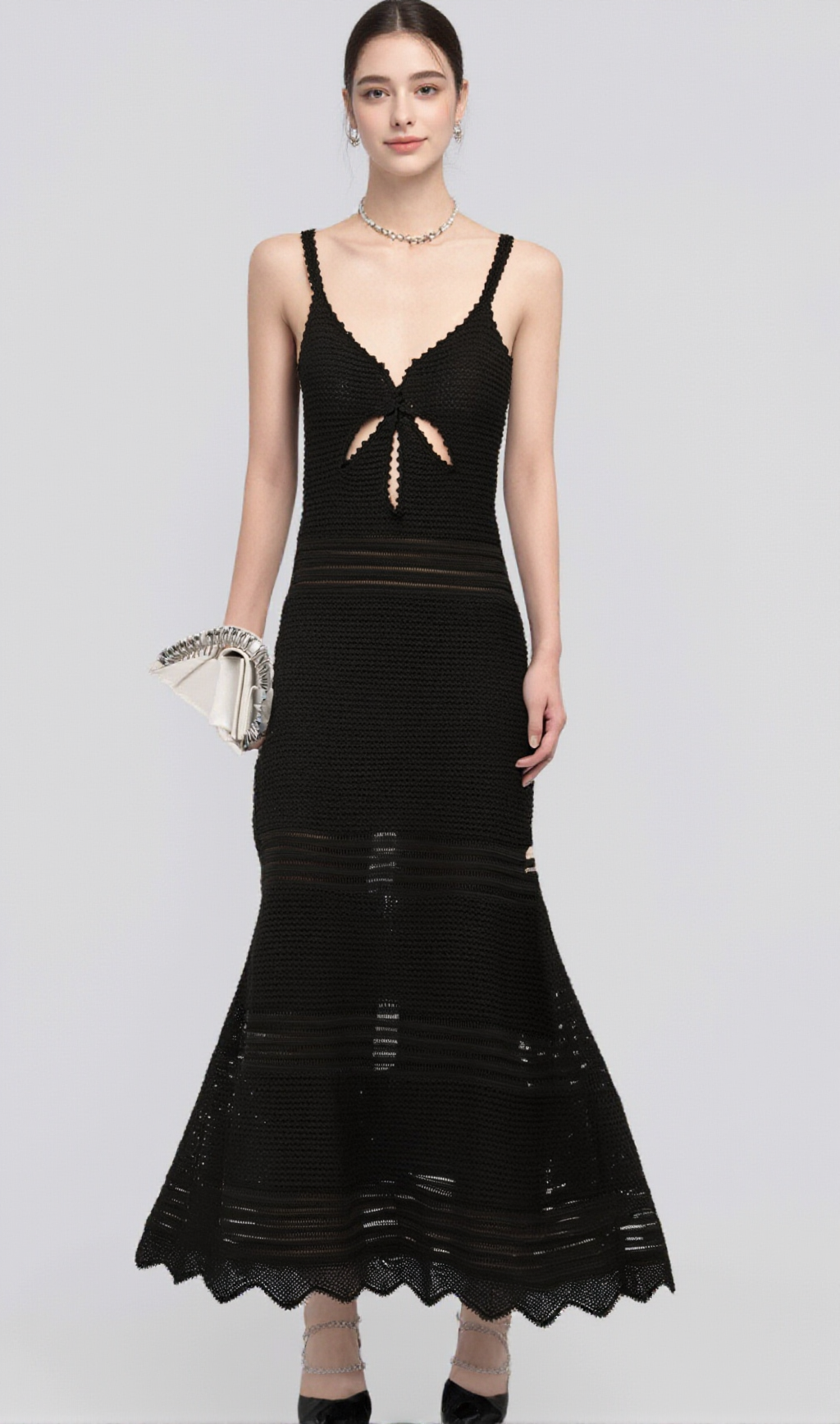 MARGOT CUT-OUT FLARED-HEM KNIT MIDI DRESS