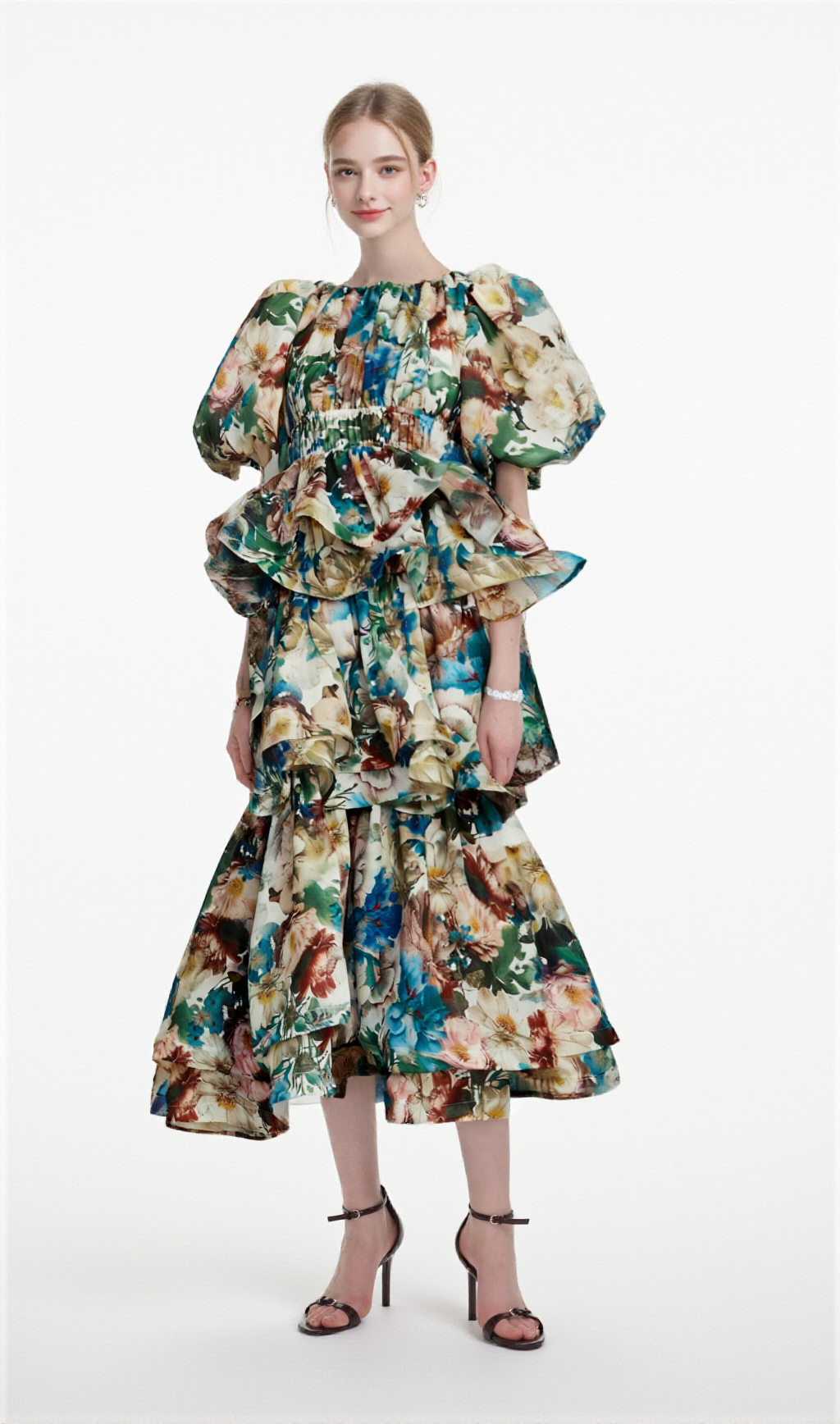 MARIANNE FLORAL-PRINT TIERED MIDI DRESS