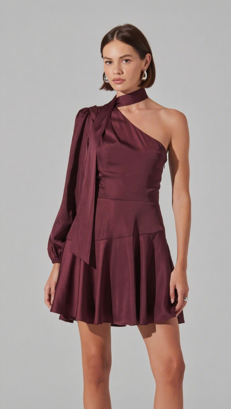 SATIN SCARF MINI SKATER DRESS