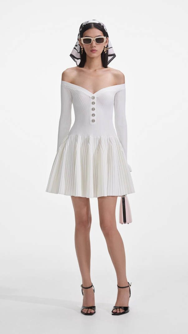 AIIZIE WHITE RIBBED KNIT MINI DRESS - product image