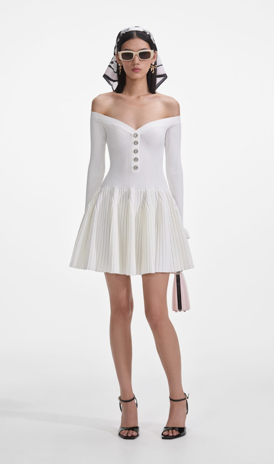 White Ribbed Knit Mini Dress