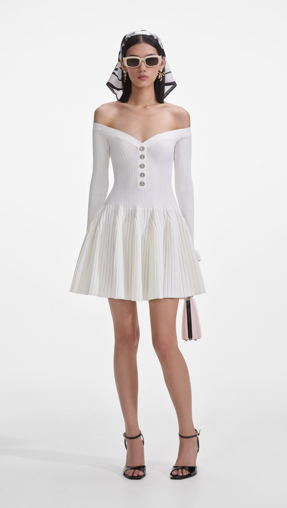 WHITE RIBBED KNIT MINI DRESS
