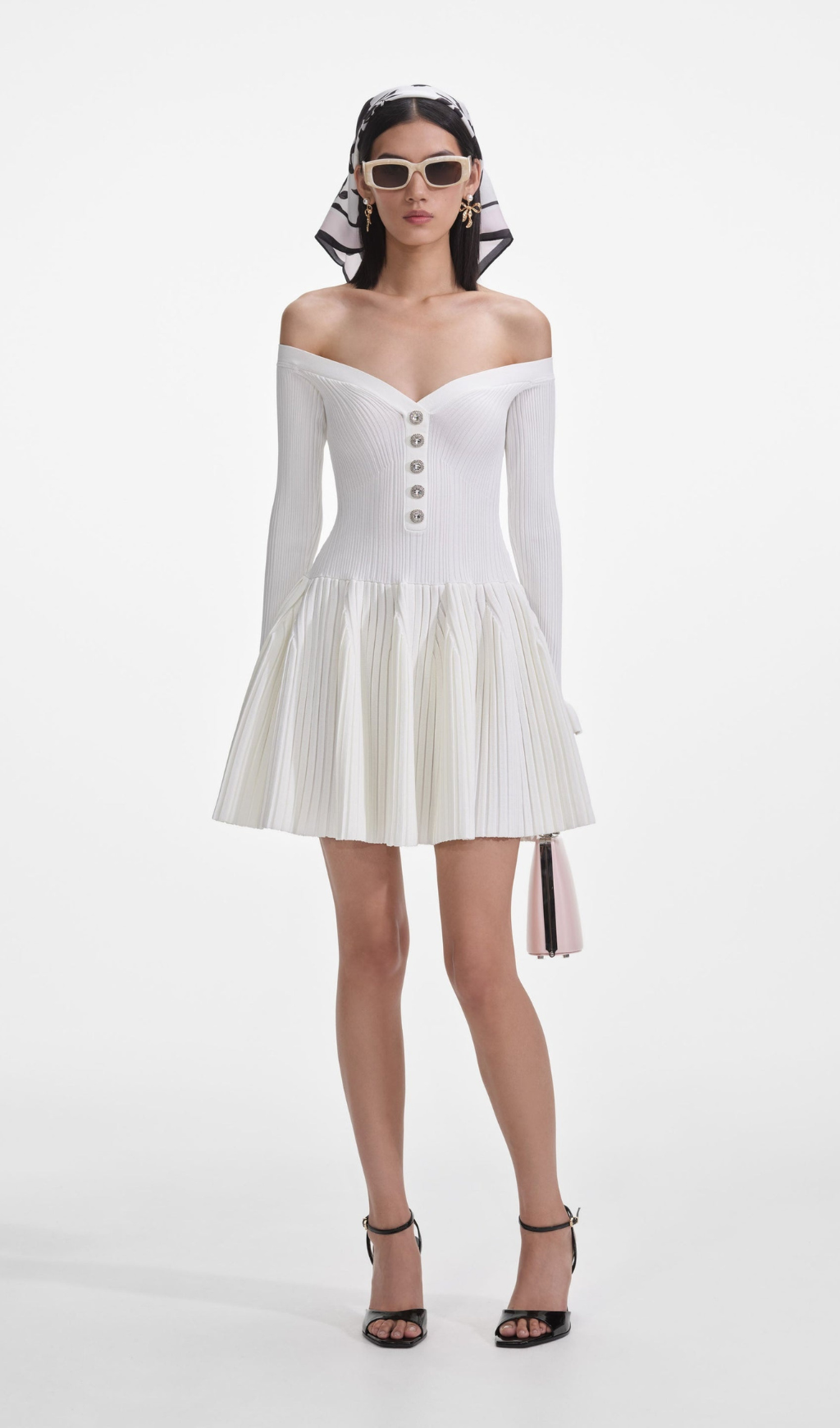 WHITE RIBBED KNIT MINI DRESS