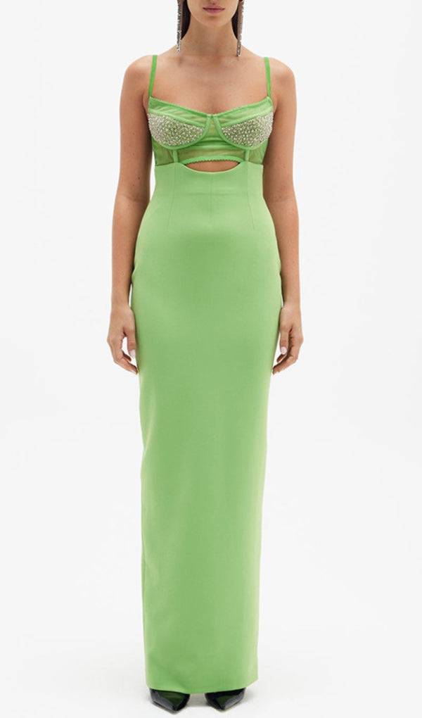AIIZIE GREEN BEADING BANDAGE MIDI DRESS - product image