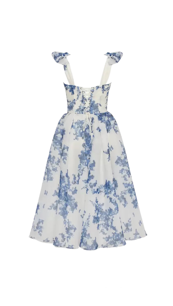 PRIMA HELLBLAUES MIDIKLEID MIT BLUMENMUSTER IN A-LINIE UND TRÄGERN