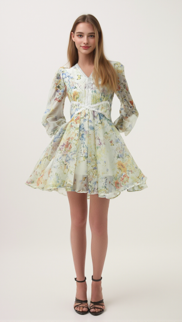 AIIZIE ÉLÉONORE FLORAL-PRINT LACE-DETAIL MINI DRESS - product image