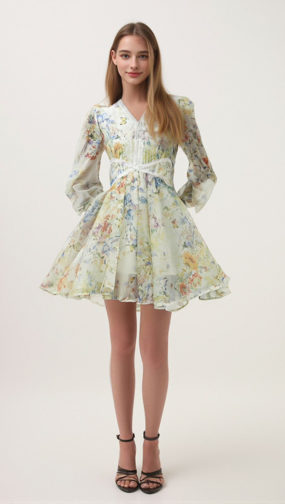 Éléonore Minikleid mit Blumenprint und Spitzendetail 