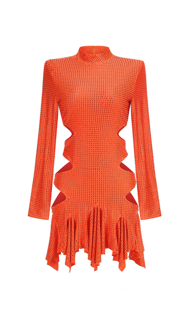 AIIZIE IRENE RHINESTONES EMBELLLISHED MINI DRESS IN ORANGE - product image