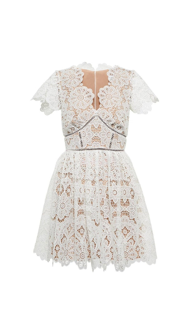 AIIZIE WHITE FLORAL GUIPURE MINI DRESS - product image