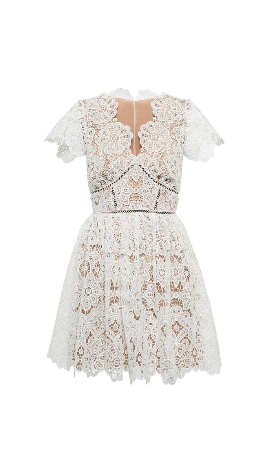 WHITE FLORAL GUIPURE MINI DRESS