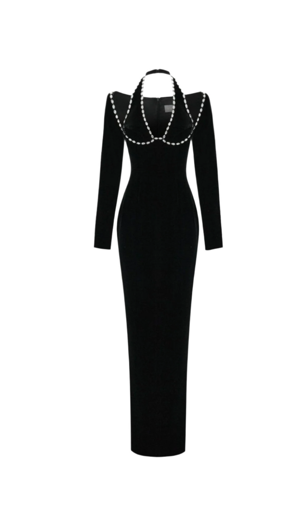 AIIZIE ALISON BLACK CRYSTAL-EMBELLISHED VELVET MAXI DRESS - product image