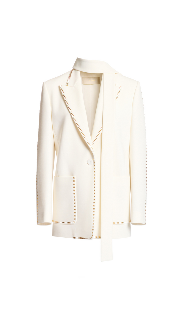 AIIZIE DEBORAH WHITE SCARF-DETAILED WOOL CREPE BLAZER SET - product image