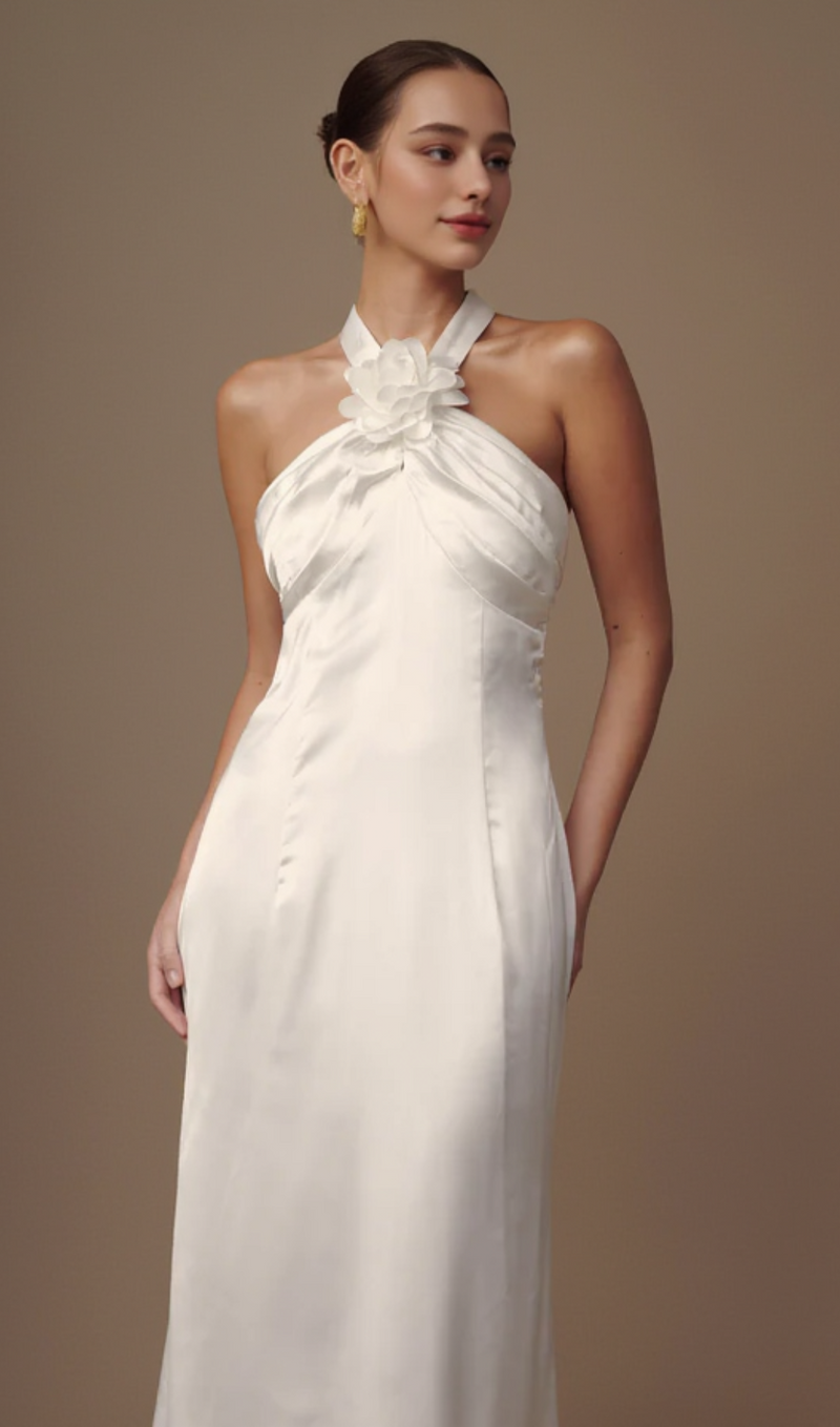 Dylan Rose Halter Maxi Dress in White