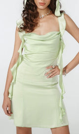 SAGE GREEN SATIN MINI DRESS