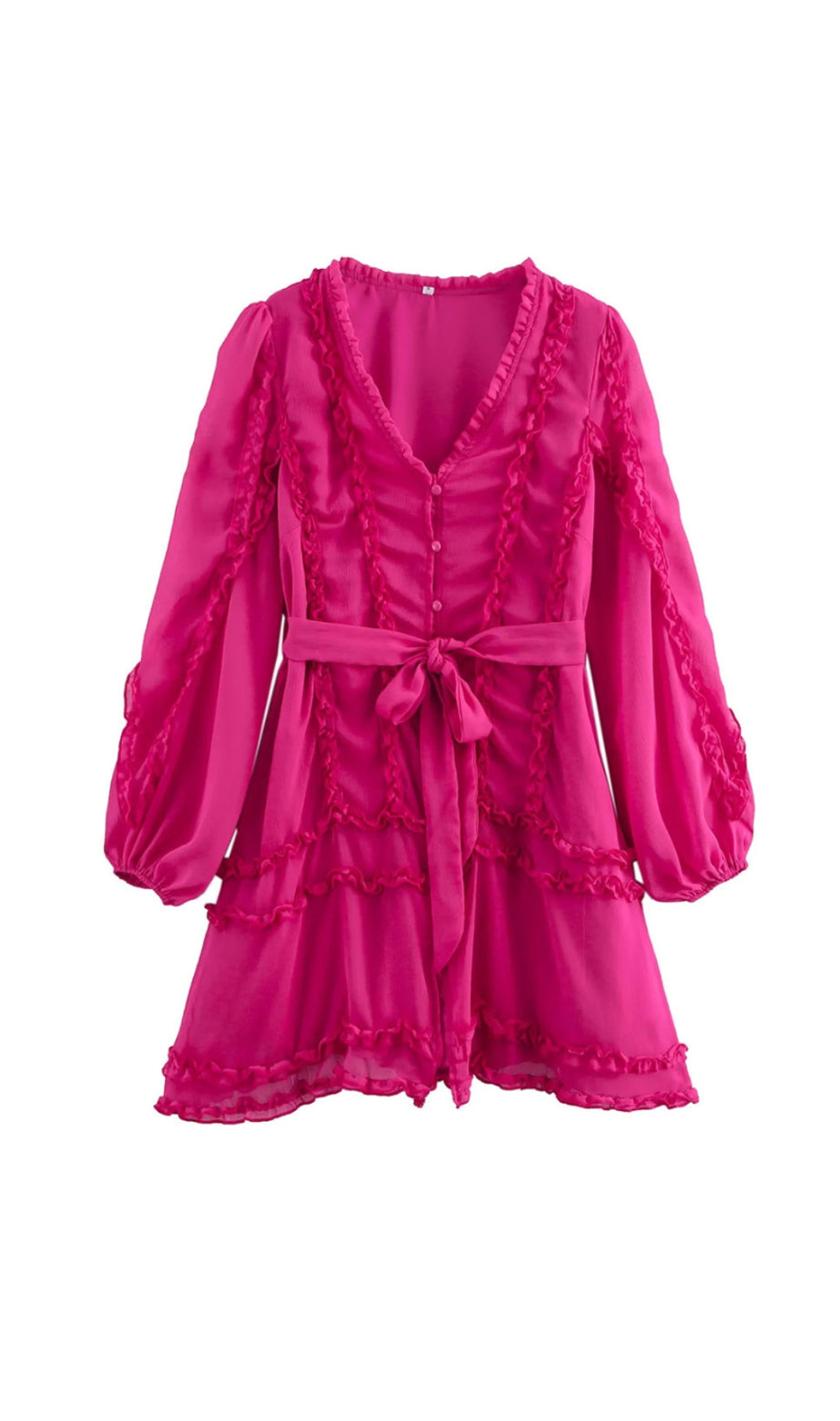 Mini abito Lara in chiffon con orlo a fiori, colore rosso rosa
