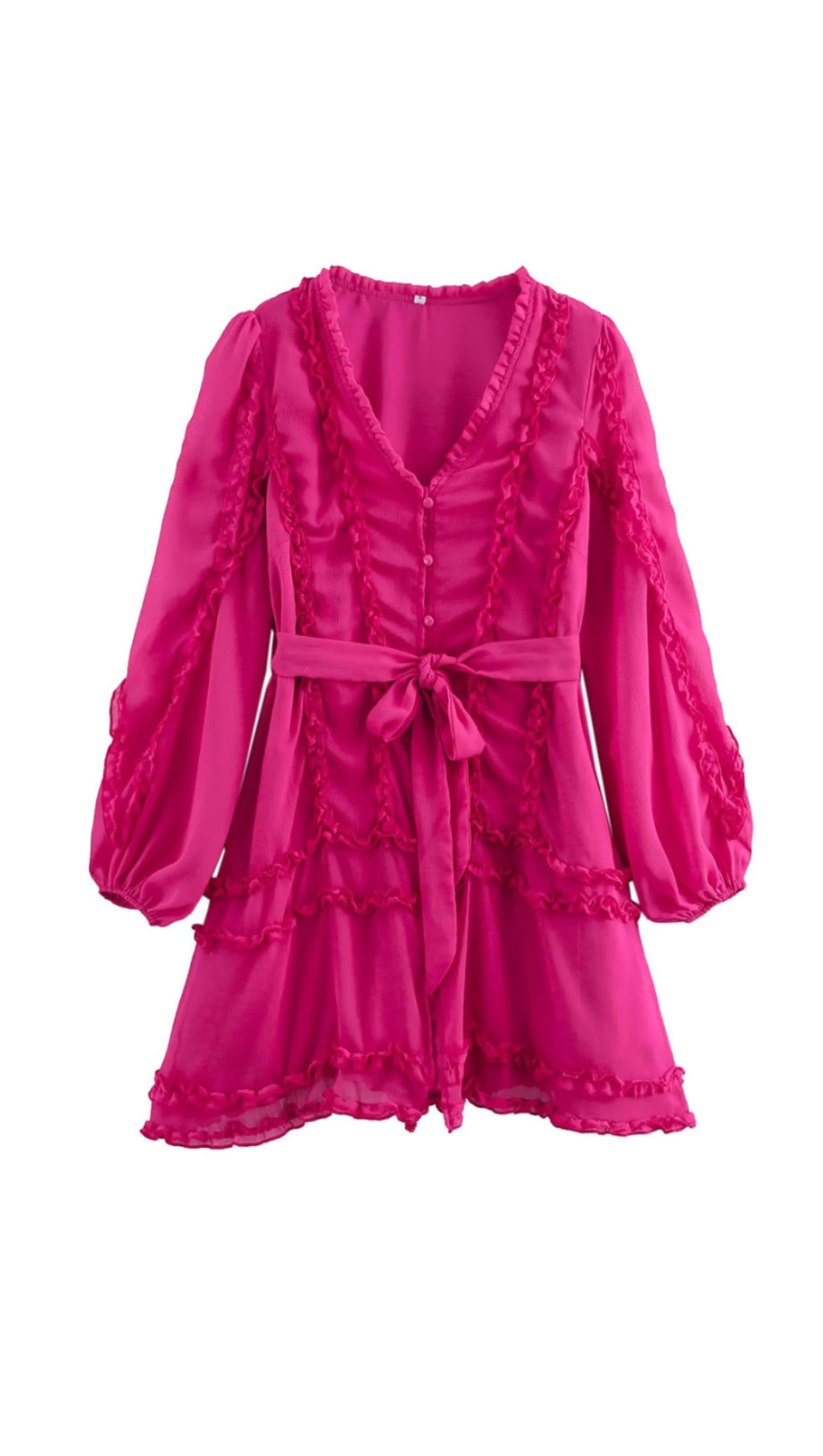 LARA CHIFFON FLOWER HEM MINI DRESS IN ROSE RED