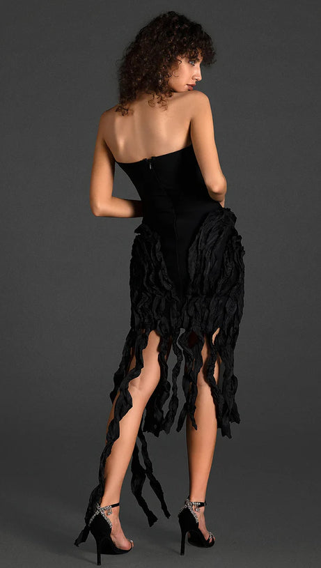 OFF SHOULDER PLEAT RUFFLE DRESS