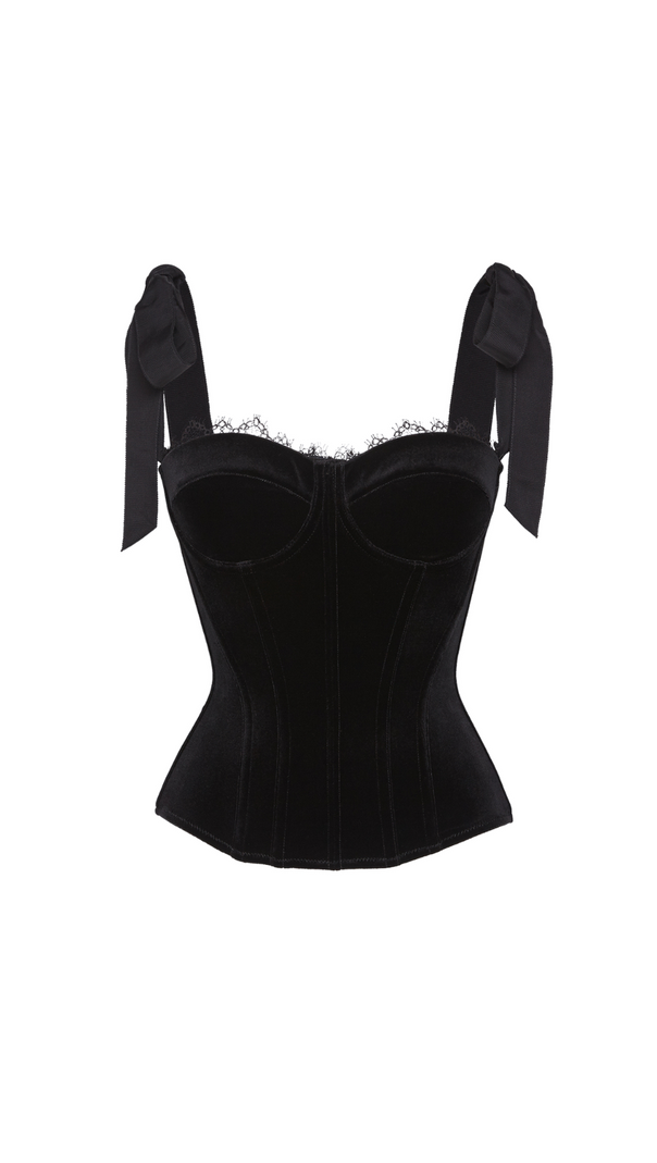 AIIZIE CORA BLACK VELVET BUSTIER CORSET GROSGRAIN MINI DRESS SUIT - product image