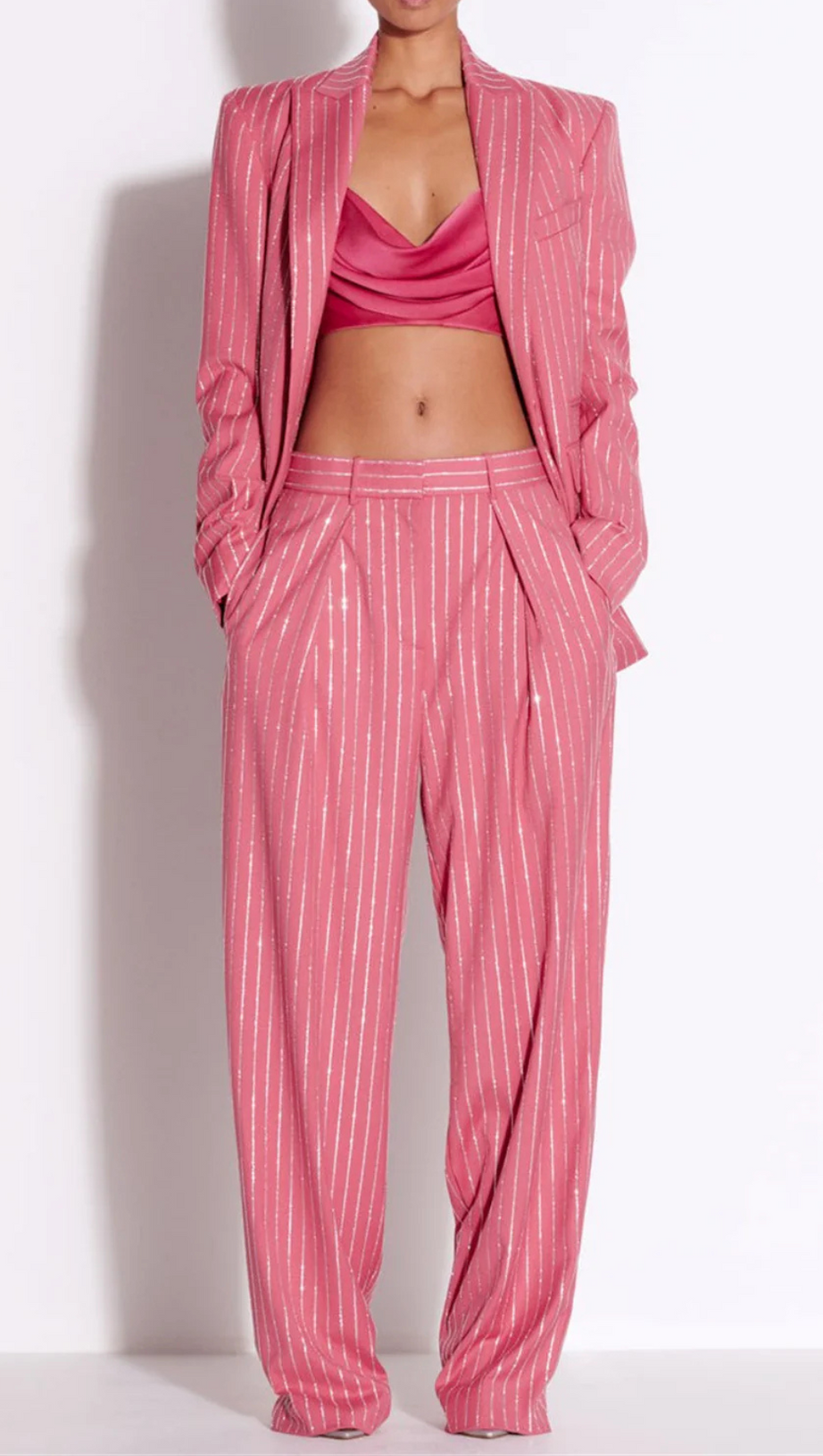 ALLY CRYSTAL PINSTRIPE BLAZER SET IN PINK