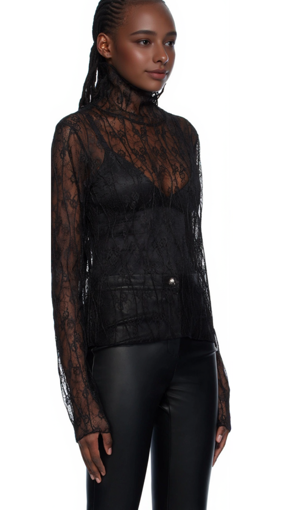 LACE MOCK NECK TOP IN BLACK