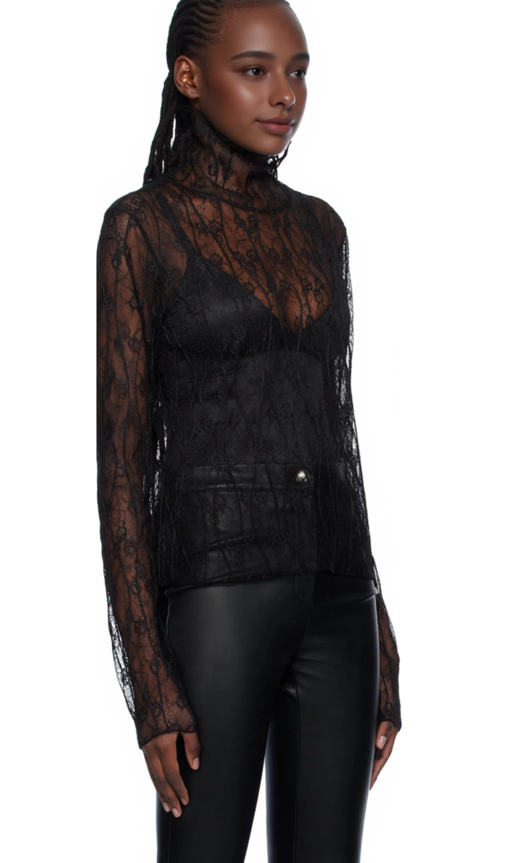 LACE MOCK NECK TOP IN BLACK