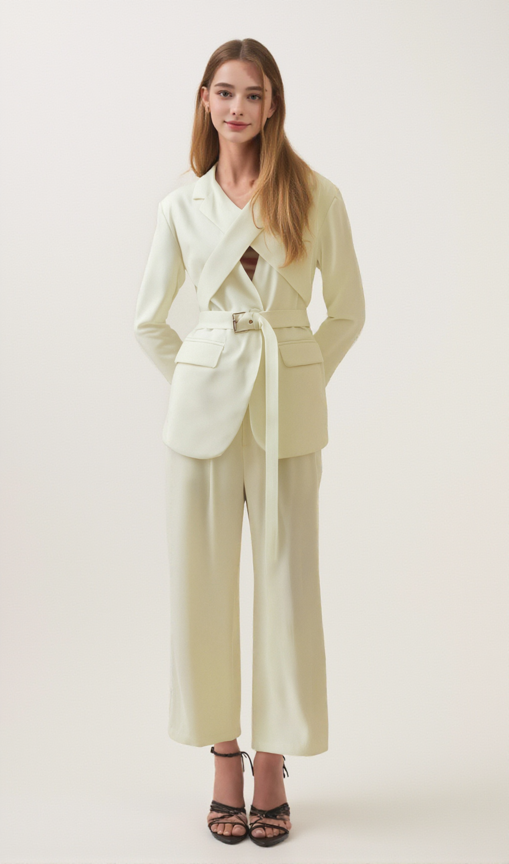 JASMINE WHITE NECK-TIE WRAPPED BLAZER