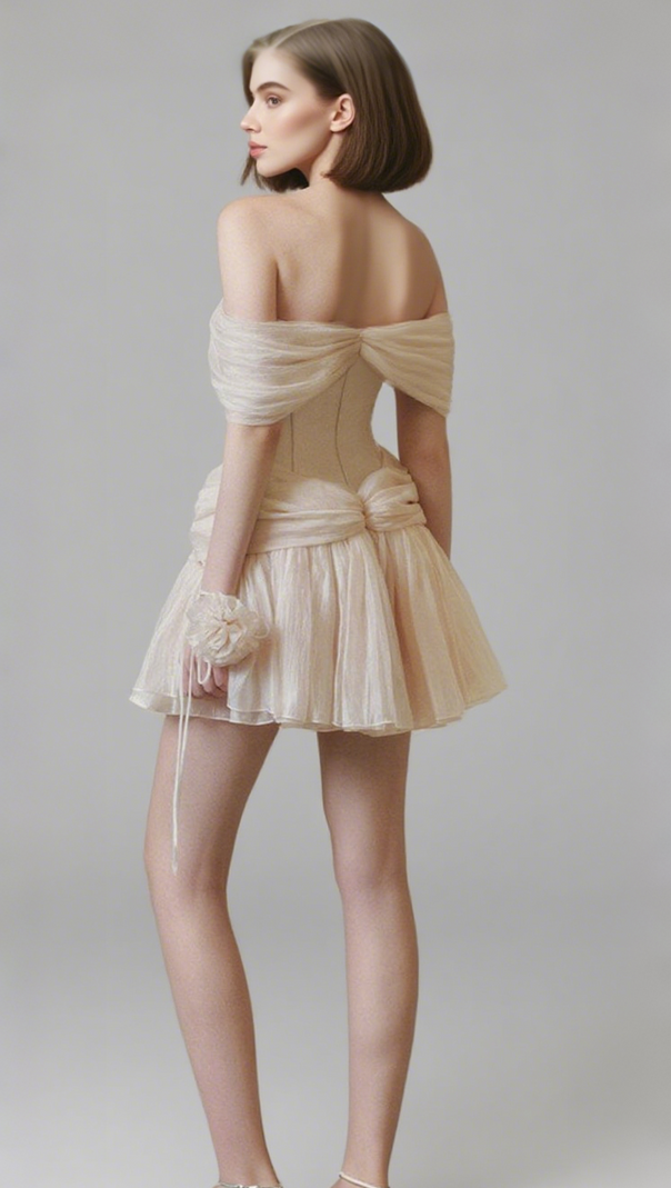 AIIZIE EMERALD FIT AND FLARE CORSET WAIST CHIFFON MINI DRESS - product image