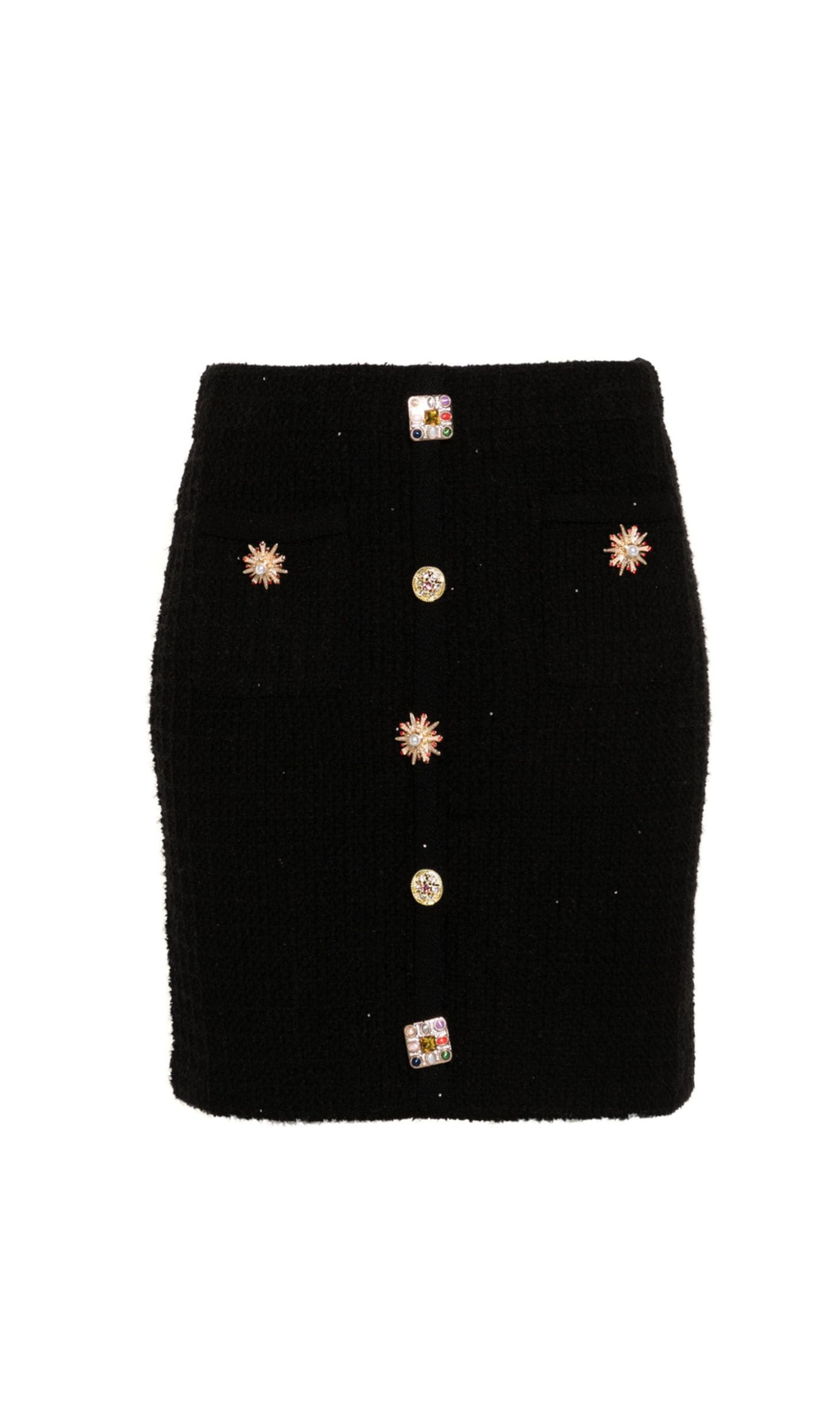 JEWEL BUTTONS KNITTED MINI SKIRT IN BLACK